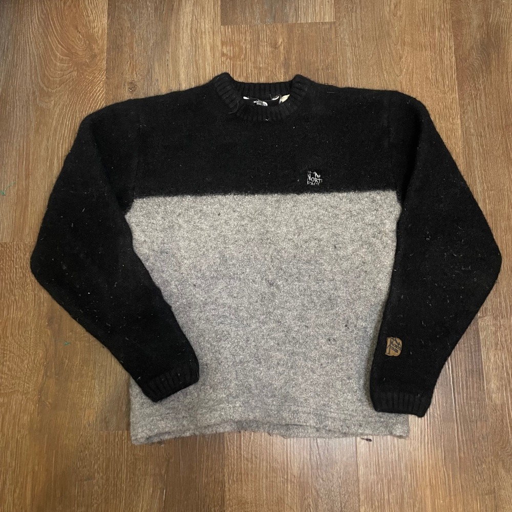 The North Face VTG Kids M‎ Wool Sweater Black Gray Colorblock Crew Neck Pullover